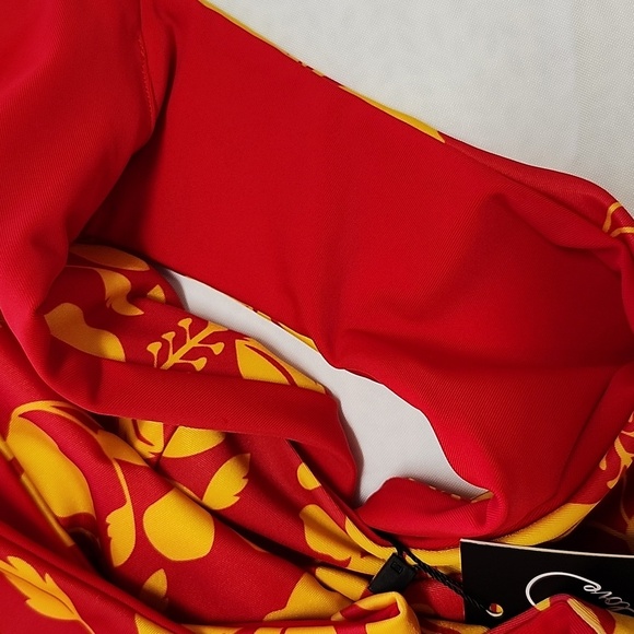 LIU LOVE Hawaii Hibiscus Red Yellow Floral One Piece Swimsuit Beach Medium - Picture 8 of 8